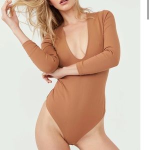 Free People plunge close call duo bodysuit in cafe au lait